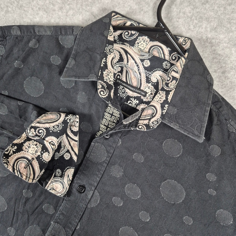 Visconti Button Down Shirt Mens Medium Black Polka Dot Paisley Flip Cuff